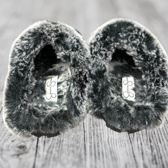 Jessica Simpson Black Fabric Faux Fur Super Soft Mule Slippers Womens Size 6-7 - Picture 7 of 11